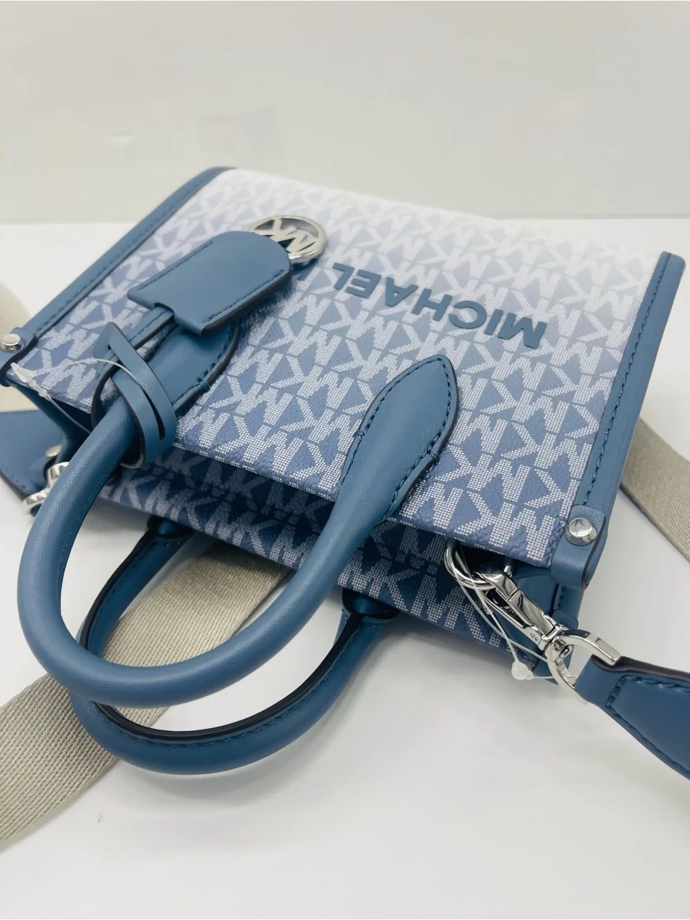 Michael Kors Mirella Extra-Small Ombré Logo Crossbody XBODY Shopper Denim  NWT